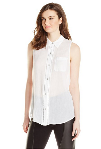 DKNY Jeans Women's Cotton Gauze Sleeveless Boyfriend Shirt